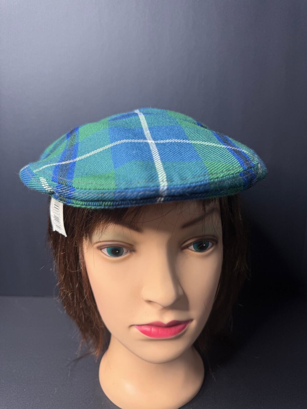 NWT Westaway & Westaway Scottish Tartan Flat Cap Blue Green Plaid Wool Golf Hat